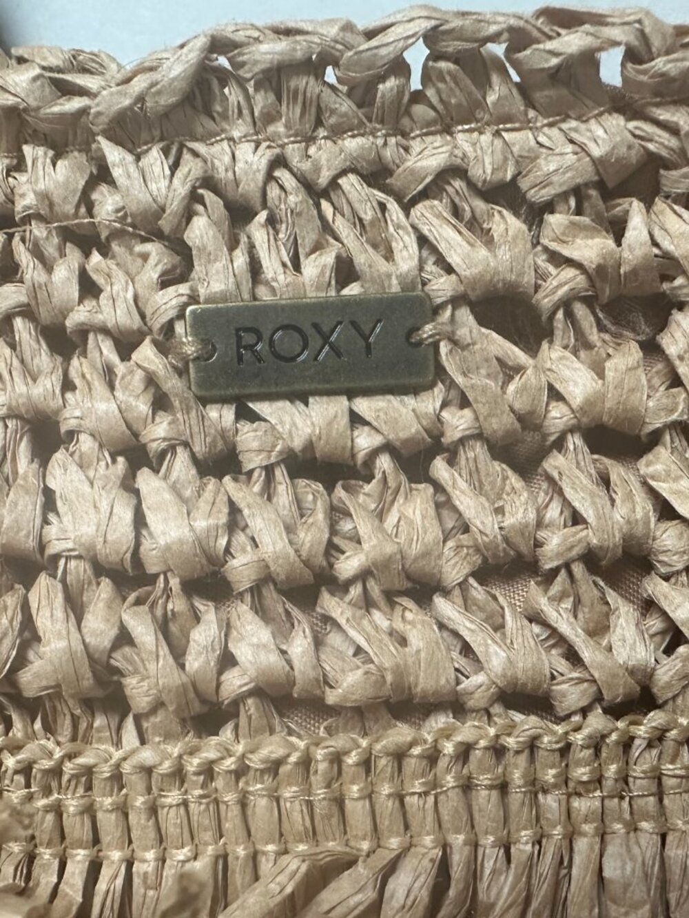 Roxy Raffia Fringe Straw Tote Bag - Boho Beach Handbag - Picture 4 of 5